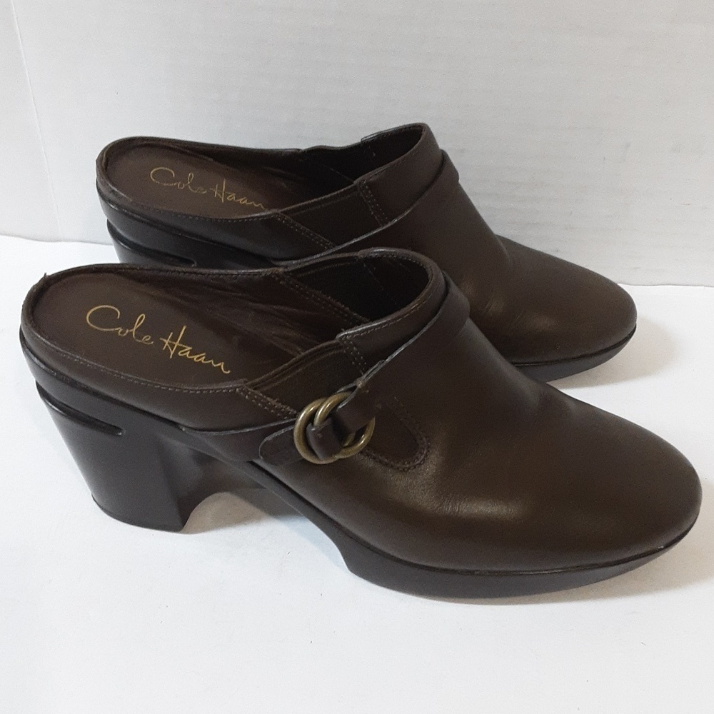 Cole Hann leather mules brown women 9B slip on casual wedge office Y2K comfort